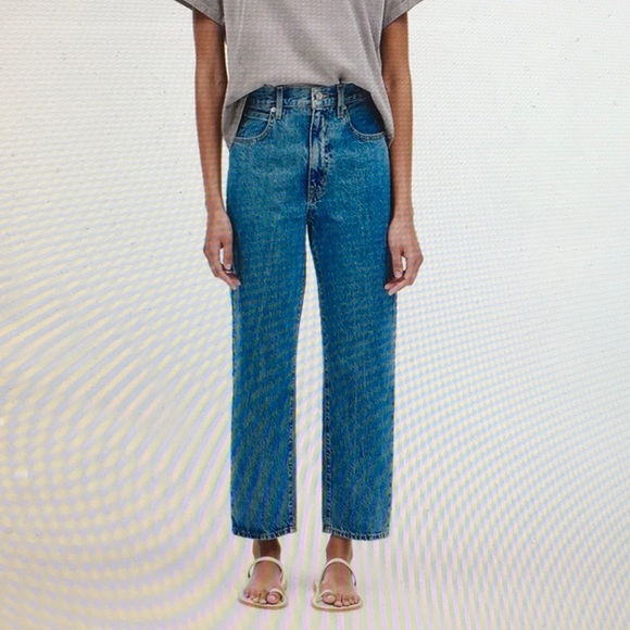 SLVRLAKE Denim - SLVRLAKE High-Rise Cropped Straight-Leg Jeans in Classic Blue